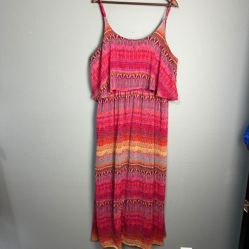Faded Glory Maxi Blouson Bodice Dress Boho Festival Tribal Sleeveless Tiered XXL
